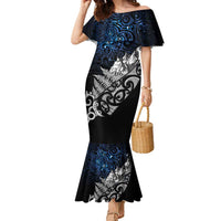 Maori Matariki Family Matching Mermaid Dress and Hawaiian Shirt Landscape Styled Fern - Galaxy LT7 Mom's Dress Black - Polynesian Pride