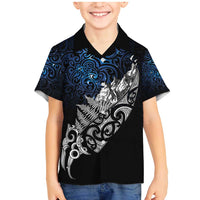 Maori Matariki Family Matching Mermaid Dress and Hawaiian Shirt Landscape Styled Fern - Galaxy LT7 Son's Shirt Black - Polynesian Pride