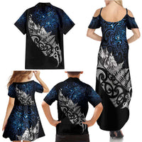 Maori Matariki Family Matching Summer Maxi Dress and Hawaiian Shirt Landscape Styled Fern - Galaxy LT7 - Polynesian Pride
