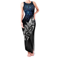 Maori Matariki Family Matching Tank Maxi Dress and Hawaiian Shirt Landscape Styled Fern - Galaxy LT7 Mom's Dress Black - Polynesian Pride