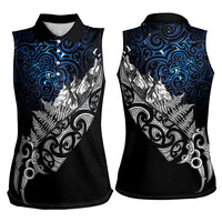 Maori Matariki Women Sleeveless Polo Shirt Landscape Styled Fern - Galaxy