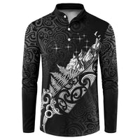 Maori Matariki Button Sweatshirt Landscape Styled Fern - Monochrome