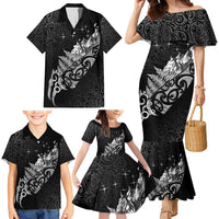 Maori Matariki Family Matching Mermaid Dress and Hawaiian Shirt Landscape Styled Fern - Monochrome LT7 - Polynesian Pride