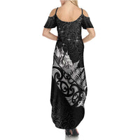 Maori Matariki Family Matching Summer Maxi Dress and Hawaiian Shirt Landscape Styled Fern - Monochrome LT7 - Polynesian Pride