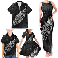 Maori Matariki Family Matching Tank Maxi Dress and Hawaiian Shirt Landscape Styled Fern - Monochrome LT7 - Polynesian Pride