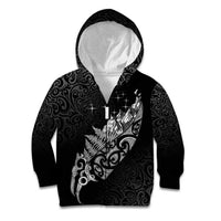 Maori Matariki Kid Hoodie Landscape Styled Fern - Monochrome