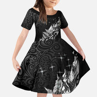 Maori Matariki Kid Short Sleeve Dress Landscape Styled Fern - Monochrome