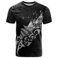 Maori Matariki T Shirt Landscape Styled Fern - Monochrome LT7 Black - Polynesian Pride