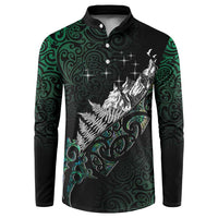 Maori Matariki Button Sweatshirt Landscape Styled Fern - Paua Shell