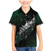 Maori Matariki Family Matching Mermaid Dress and Hawaiian Shirt Landscape Styled Fern - Paua Shell LT7 Son's Shirt Green - Polynesian Pride