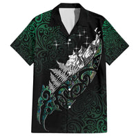 Maori Matariki Family Matching Off The Shoulder Long Sleeve Dress and Hawaiian Shirt Landscape Styled Fern - Paua Shell LT7 Dad's Shirt - Short Sleeve Green - Polynesian Pride