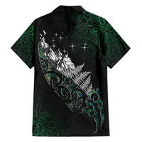 Maori Matariki Family Matching Off The Shoulder Long Sleeve Dress and Hawaiian Shirt Landscape Styled Fern - Paua Shell LT7 - Polynesian Pride