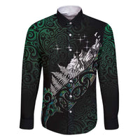 Maori Matariki Family Matching Short Sleeve Bodycon Dress and Hawaiian Shirt Landscape Styled Fern - Paua Shell LT7 Dad's Shirt - Long Sleeve Green - Polynesian Pride