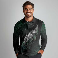 Maori Matariki Long Sleeve Polo Shirt Landscape Styled Fern - Paua Shell
