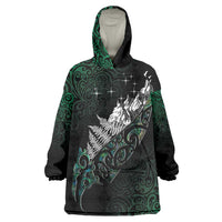 Maori Matariki Wearable Blanket Hoodie Landscape Styled Fern - Paua Shell