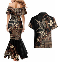 Samoa Manuia le Aso Tuto'atasi Couples Matching Mermaid Dress and Hawaiian Shirt Siapo Mamanu Mix Tatau Marlin LT7 - Polynesian Pride