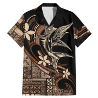 Samoa Manuia le Aso Tuto'atasi Family Matching Mermaid Dress and Hawaiian Shirt Siapo Mamanu Mix Tatau Marlin LT7 Dad's Shirt - Short Sleeve Black - Polynesian Pride