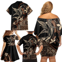 Samoa Manuia le Aso Tuto'atasi Family Matching Off Shoulder Short Dress and Hawaiian Shirt Siapo Mamanu Mix Tatau Marlin LT7 - Polynesian Pride