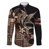 Samoa Manuia le Aso Tuto'atasi Family Matching Off Shoulder Short Dress and Hawaiian Shirt Siapo Mamanu Mix Tatau Marlin LT7 Dad's Shirt - Long Sleeve Black - Polynesian Pride