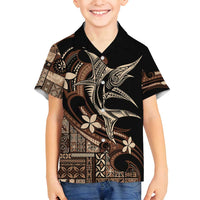 Samoa Manuia le Aso Tuto'atasi Family Matching Off Shoulder Short Dress and Hawaiian Shirt Siapo Mamanu Mix Tatau Marlin LT7 Son's Shirt Black - Polynesian Pride