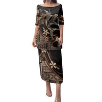 Samoa Manuia le Aso Tuto'atasi Family Matching Puletasi and Hawaiian Shirt Siapo Mamanu Mix Tatau Marlin LT7 Mom's Dress Black - Polynesian Pride