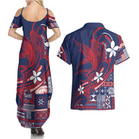 Samoa Manuia le Aso Tuto'atasi Couples Matching Summer Maxi Dress and Hawaiian Shirt Siapo Mamanu Mix Tatau Marlin - Flag Color LT7 - Polynesian Pride