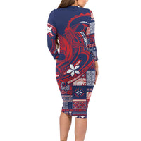 Samoa Manuia le Aso Tuto'atasi Family Matching Long Sleeve Bodycon Dress and Hawaiian Shirt Siapo Mamanu Mix Tatau Marlin - Flag Color LT7 - Polynesian Pride