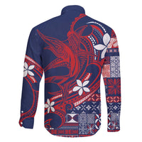 Samoa Manuia le Aso Tuto'atasi Family Matching Off Shoulder Maxi Dress and Hawaiian Shirt Siapo Mamanu Mix Tatau Marlin - Flag Color LT7 - Polynesian Pride