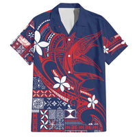 Samoa Manuia le Aso Tuto'atasi Family Matching Puletasi and Hawaiian Shirt Siapo Mamanu Mix Tatau Marlin - Flag Color LT7 Dad's Shirt - Short Sleeve Blue - Polynesian Pride