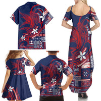 Samoa Manuia le Aso Tuto'atasi Family Matching Summer Maxi Dress and Hawaiian Shirt Siapo Mamanu Mix Tatau Marlin - Flag Color LT7 - Polynesian Pride
