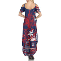 Samoa Manuia le Aso Tuto'atasi Family Matching Summer Maxi Dress and Hawaiian Shirt Siapo Mamanu Mix Tatau Marlin - Flag Color LT7 - Polynesian Pride