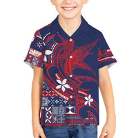 Samoa Manuia le Aso Tuto'atasi Family Matching Summer Maxi Dress and Hawaiian Shirt Siapo Mamanu Mix Tatau Marlin - Flag Color LT7 Son's Shirt Blue - Polynesian Pride
