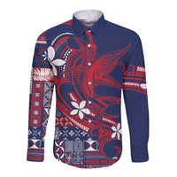 Samoa Manuia le Aso Tuto'atasi Long Sleeve Button Shirt Siapo Mamanu Mix Tatau Marlin - Flag Color