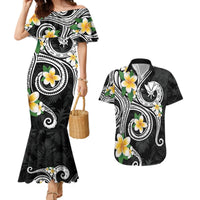 Kanaka Maoli Hawaii Plumeria Couples Matching Mermaid Dress and Hawaiian Shirt Dancing Tentacles Black Style LT7 Black - Polynesian Pride