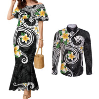 Kanaka Maoli Hawaii Plumeria Couples Matching Mermaid Dress and Long Sleeve Button Shirt Dancing Tentacles Black Style LT7 Black - Polynesian Pride