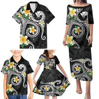 Kanaka Maoli Hawaii Plumeria Family Matching Puletasi and Hawaiian Shirt Dancing Tentacles Black Style LT7 - Polynesian Pride