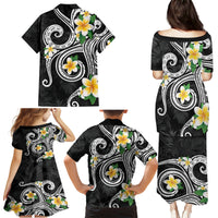Kanaka Maoli Hawaii Plumeria Family Matching Puletasi and Hawaiian Shirt Dancing Tentacles Black Style LT7 - Polynesian Pride