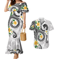Kanaka Maoli Hawaii Plumeria Couples Matching Mermaid Dress and Hawaiian Shirt Dancing Tentacles White Style LT7 White - Polynesian Pride