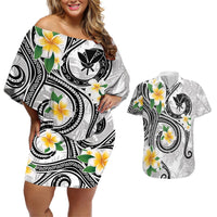 Kanaka Maoli Hawaii Plumeria Couples Matching Off Shoulder Short Dress and Hawaiian Shirt Dancing Tentacles White Style LT7 White - Polynesian Pride