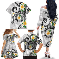 Kanaka Maoli Hawaii Plumeria Family Matching Off The Shoulder Long Sleeve Dress and Hawaiian Shirt Dancing Tentacles White Style LT7 - Polynesian Pride
