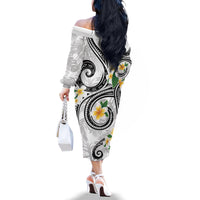 Kanaka Maoli Hawaii Plumeria Family Matching Off The Shoulder Long Sleeve Dress and Hawaiian Shirt Dancing Tentacles White Style LT7 - Polynesian Pride