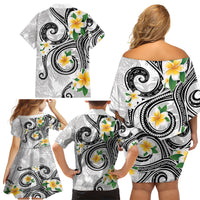 Kanaka Maoli Hawaii Plumeria Family Matching Off Shoulder Short Dress and Hawaiian Shirt Dancing Tentacles White Style LT7 - Polynesian Pride