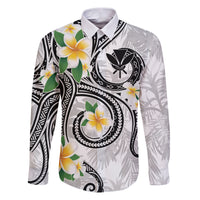 Kanaka Maoli Hawaii Plumeria Family Matching Puletasi and Hawaiian Shirt Dancing Tentacles White Style LT7 Dad's Shirt - Long Sleeve White - Polynesian Pride