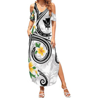 Kanaka Maoli Hawaii Plumeria Family Matching Summer Maxi Dress and Hawaiian Shirt Dancing Tentacles White Style