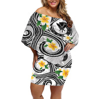 Kanaka Maoli Hawaii Plumeria Off Shoulder Short Dress Dancing Tentacles White Style LT7 Women White - Polynesian Pride