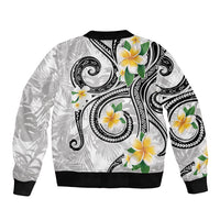 Kanaka Maoli Hawaii Plumeria Sleeve Zip Bomber Jacket Dancing Tentacles White Style