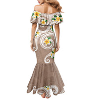 Kanaka Maoli Hawaii Plumeria Family Matching Mermaid Dress and Hawaiian Shirt Dancing Tentacles Beige Style