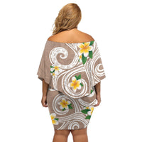 Kanaka Maoli Hawaii Plumeria Off Shoulder Short Dress Dancing Tentacles Beige Style LT7 - Polynesian Pride