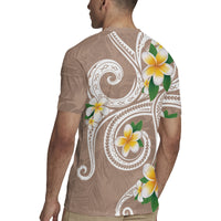 Kanaka Maoli Hawaii Plumeria Rugby Jersey Dancing Tentacles Beige Style