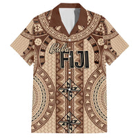 Bula Fiji Vintage Family Matching Long Sleeve Bodycon Dress and Hawaiian Shirt Brown Masi Motifs LT7 Dad's Shirt - Short Sleeve Brown - Polynesian Pride